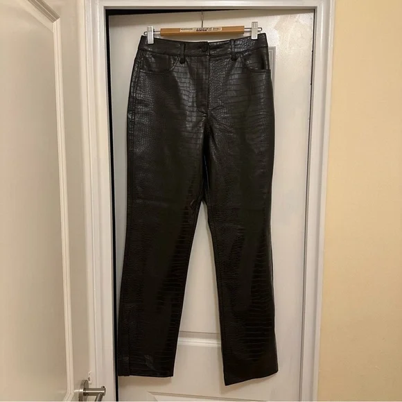 Mango Black Croc-Embossed Straight Leg Pants - Picture 3 of 7